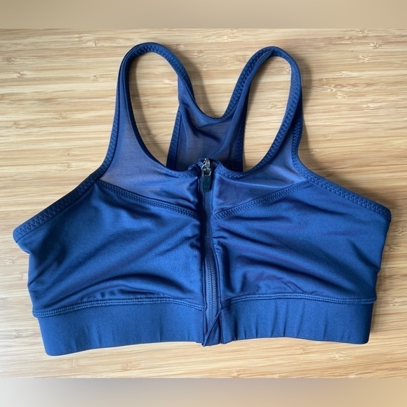 Handful Supportive Zip Clip Front Athletic Workout Running Navy Blue Sports Bra - Picture 3 of 11